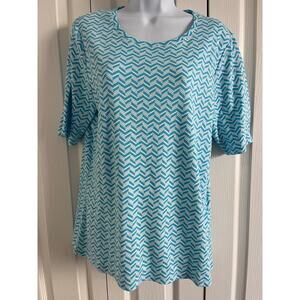 By Chico's Turquoise Blue and White Chevron Pattern CottonTop Size 2 US: 12 - L
